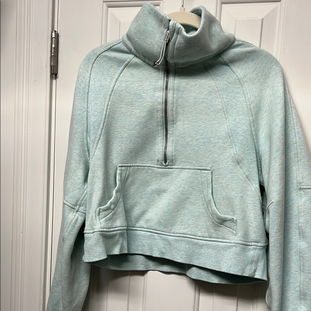Lululemon Heathered Mint Funnel Neck Quarter-Zip Pullover